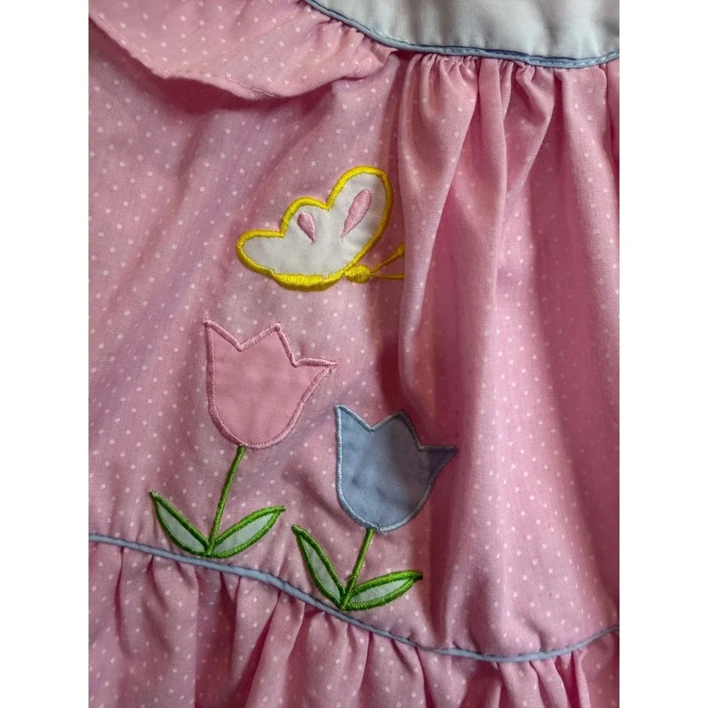 16.Color Kids Pink Polka Dot Embroidered Butterfly Ruffle Top Size 24 Months